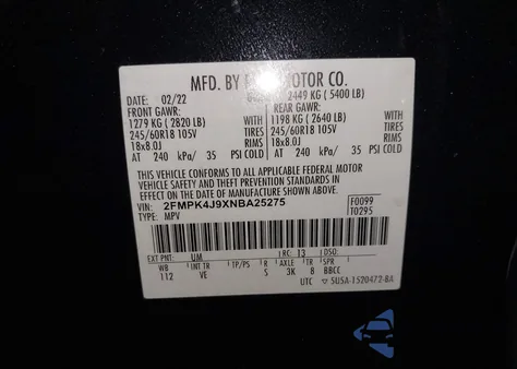 2022 Ford Edge Sel z USA, uszkodzony, nr VIN 2FMPK4J9XNBA25275